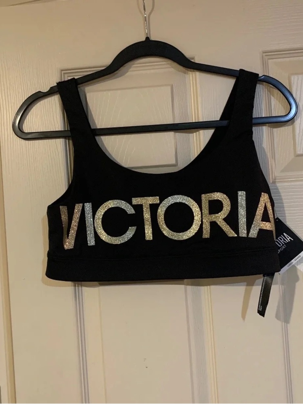 Black Glitter Logo Sports Bra